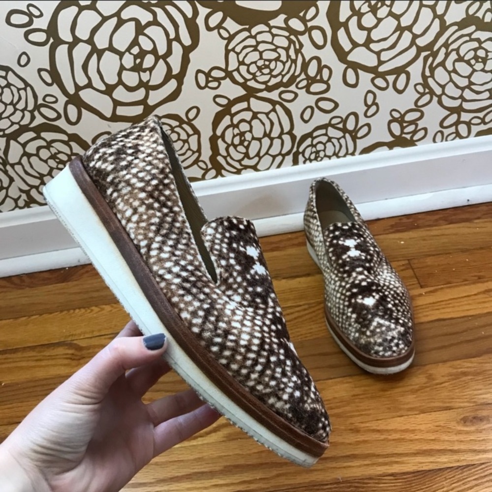 Free People Brown & Cream Patterned Slip-On Loafers